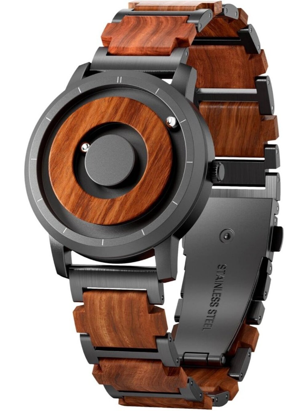 Men's Brown Grey Swiss Qtz Movement Floating Bead Dial Wooden Case Wrist Watch